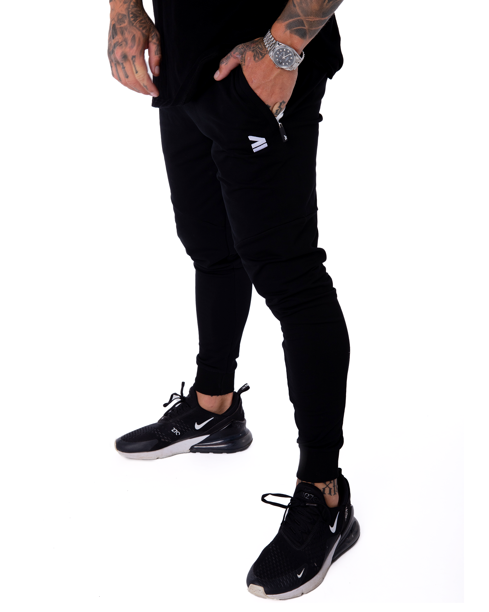 Mens black tapered joggers deals